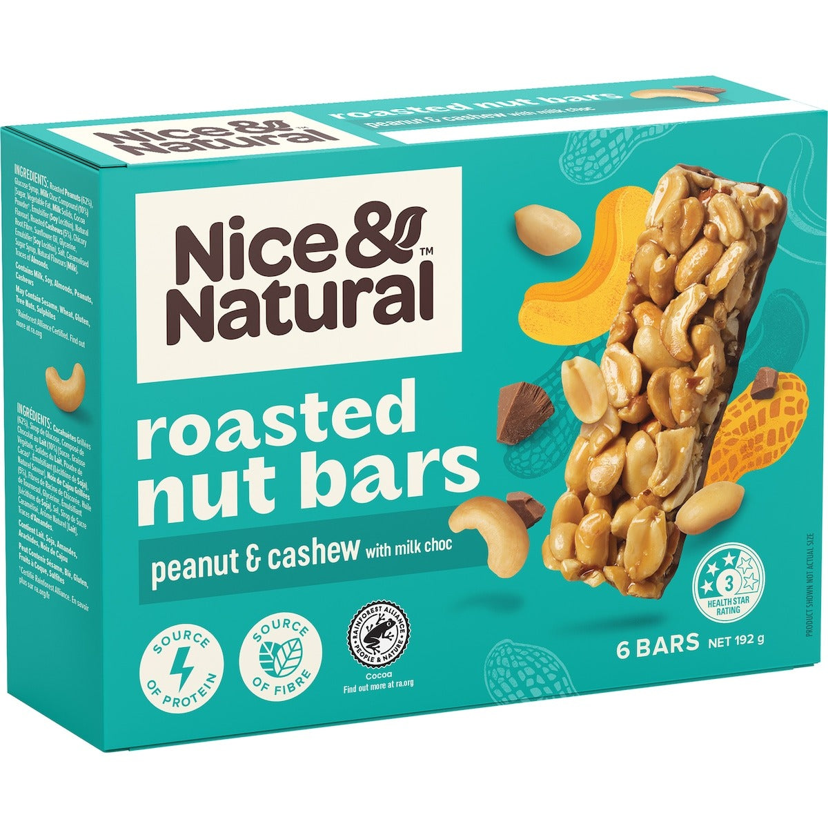Nice & Natural Nut Bars Peanut & Cashew with  Milk Choc (6pk) 192g